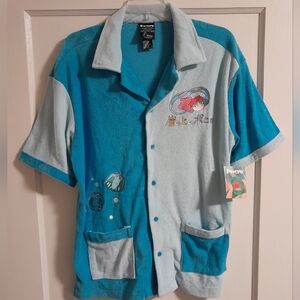 NWT Studio Ghibli Ponyo Terry Fabric Color Block Button Up Shirt Men’s Small